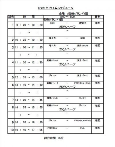 江戸川チャレンジリーグ（6月22日）予定表